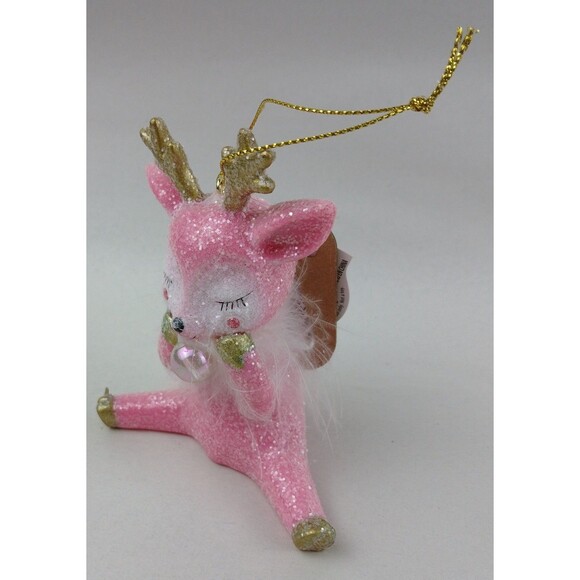 Pink Girl Reindeer Christmas Sassy Bubble Ornament Feathers Blushing Decor Gold - Picture 10 of 16